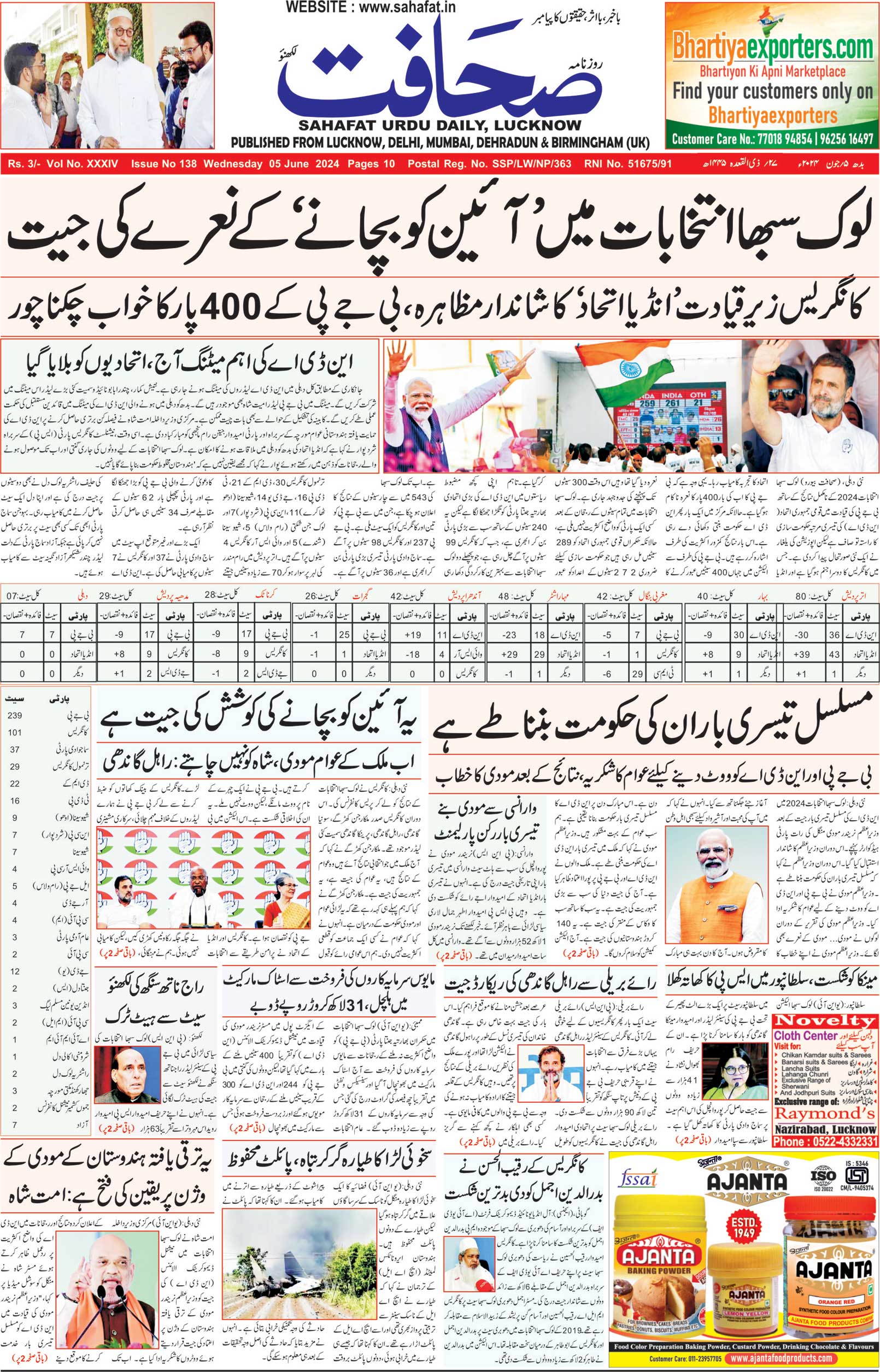 The Sahafat Urdu Daily, Published From Lucknow, Uttar Pradesh India, Bharat, Hindustan, Urd Newspaper, Urdu Akhbar, Urdu Epaper