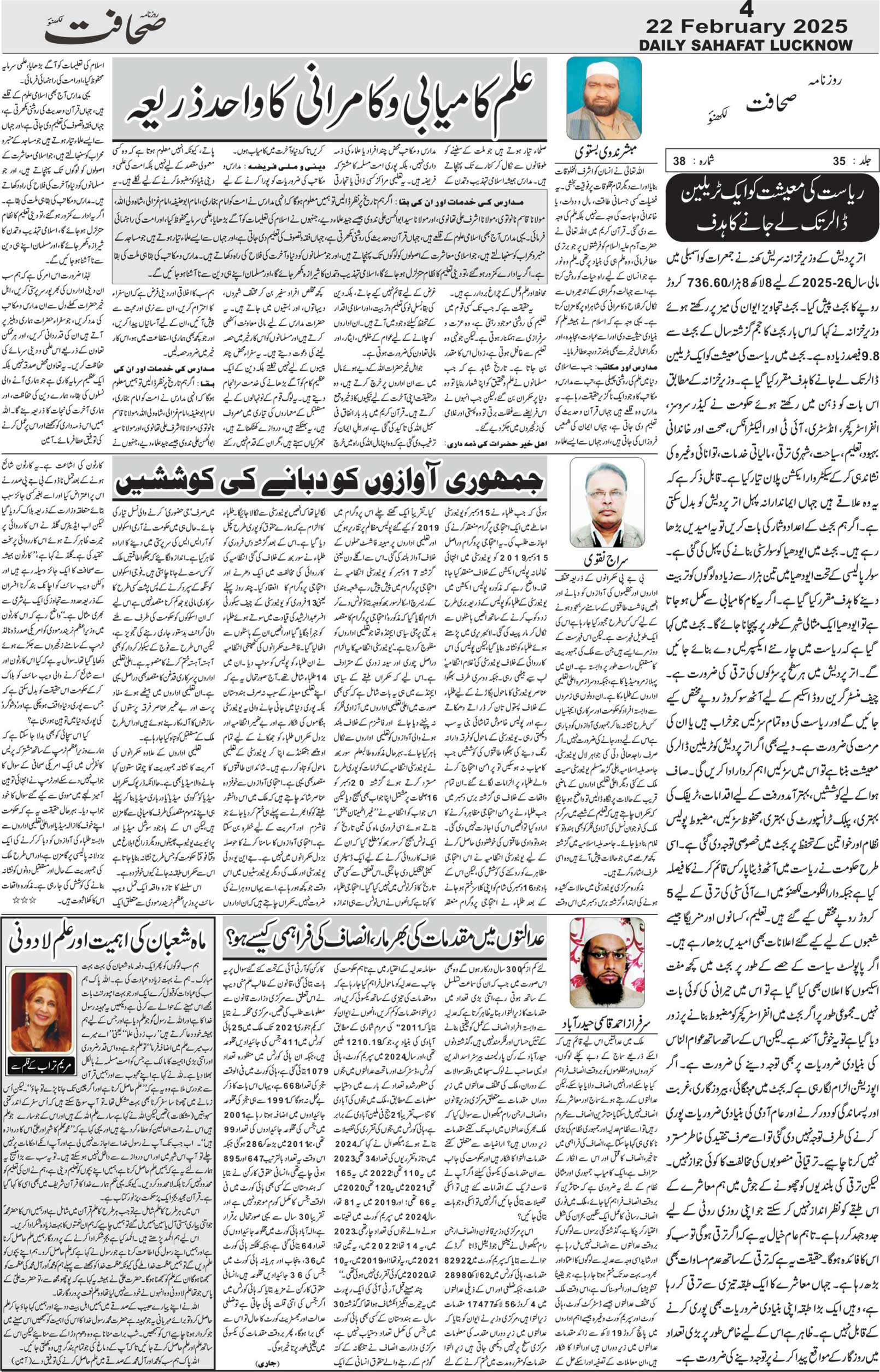 The Sahafat Urdu Daily, Published From Lucknow, Uttar Pradesh India, Bharat, Hindustan, Urd Newspaper, Urdu Akhbar, Urdu Epaper