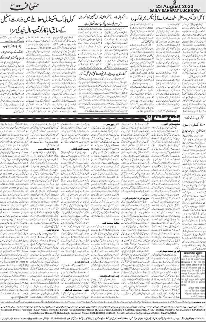 Urdu Daily Newspaper lucknow, India, Read Sahafat Urdu Newspaper from
