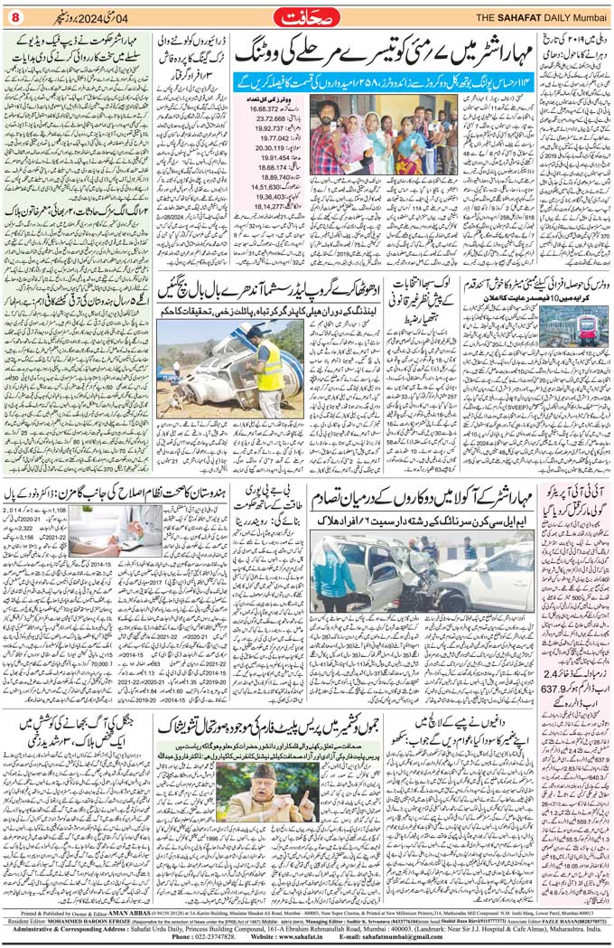 The Sahafat Mumbai, Urdu Newspaper India, Indian Newspapers, Urdu Akhbar, Urdu News Hindustan