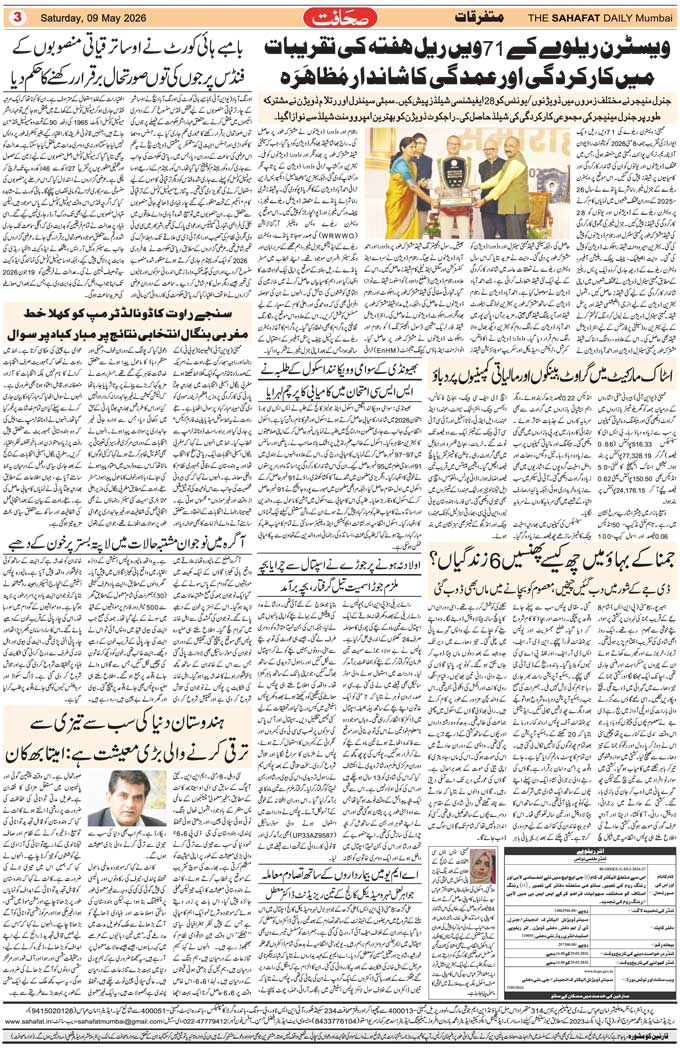 The Sahafat Mumbai, Urdu Newspaper India, Indian Newspapers, Urdu Akhbar, Urdu News Hindustan