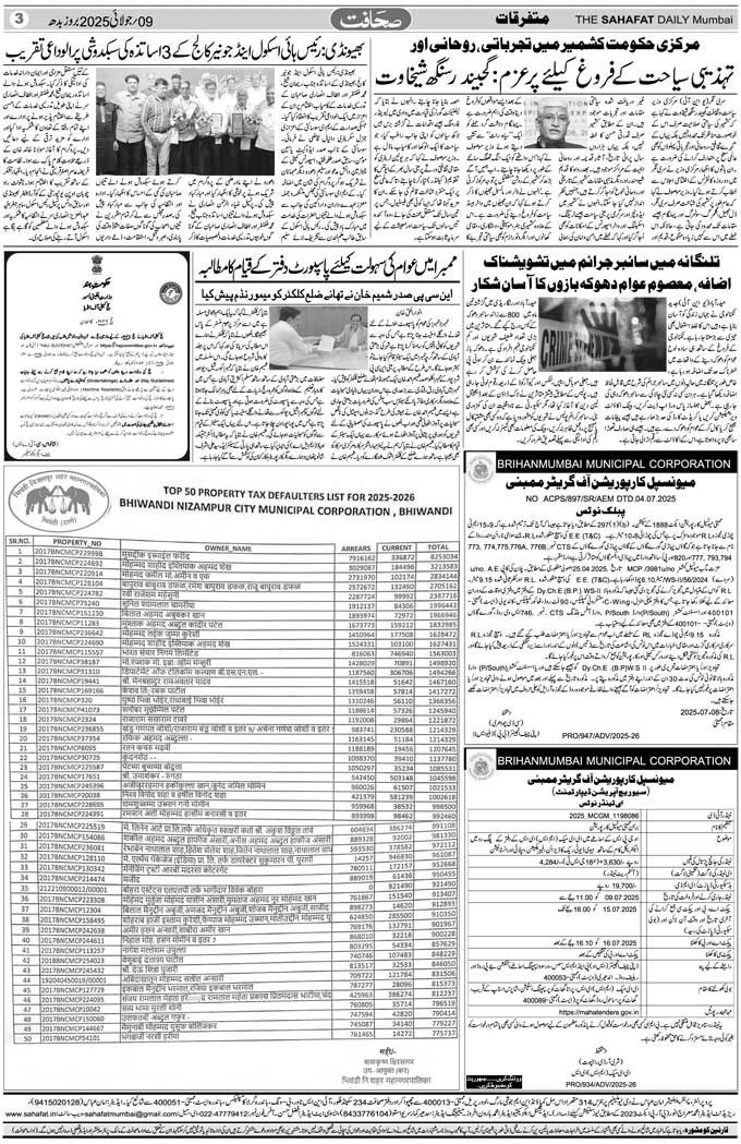 The Sahafat Mumbai, Urdu Newspaper India, Indian Newspapers, Urdu Akhbar, Urdu News Hindustan