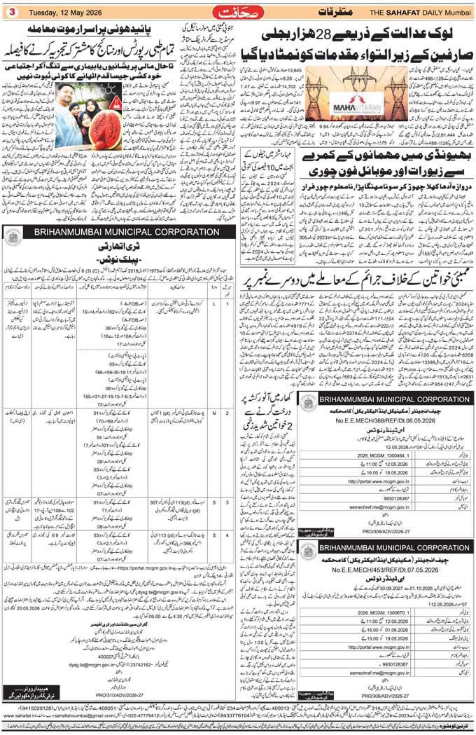 The Sahafat Mumbai, Urdu Newspaper India, Indian Newspapers, Urdu Akhbar, Urdu News Hindustan
