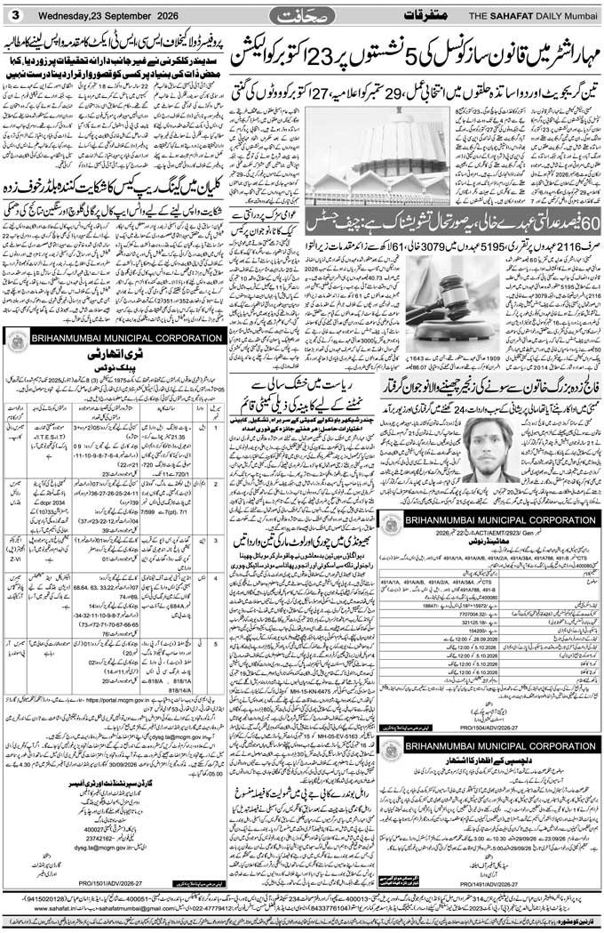 The Sahafat Mumbai, Urdu Newspaper India, Indian Newspapers, Urdu Akhbar, Urdu News Hindustan
