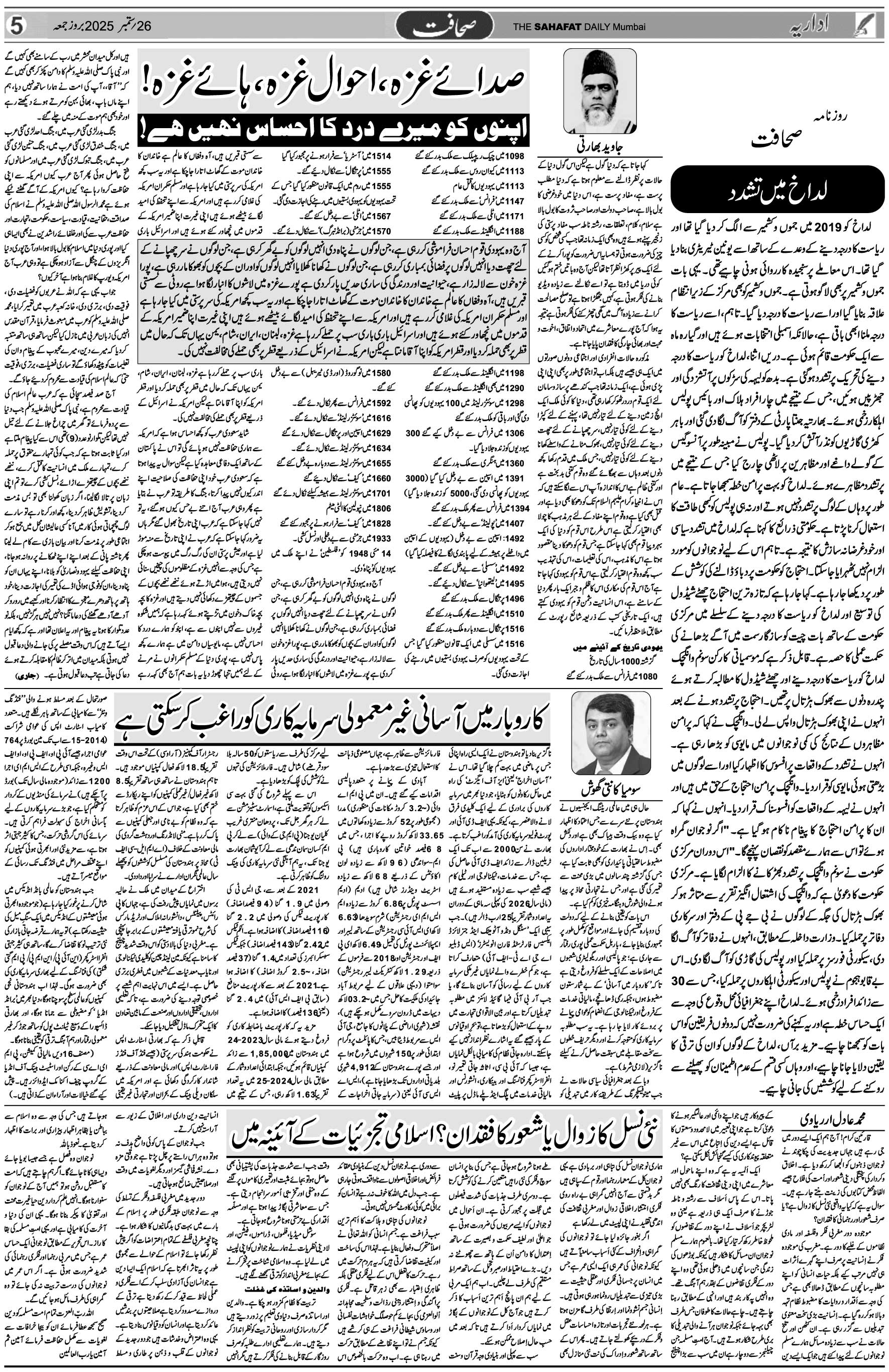 The Sahafat Urdu Daily, Published From Mumbai Maharashtra, India, Hindustan, Epaper Sahafat