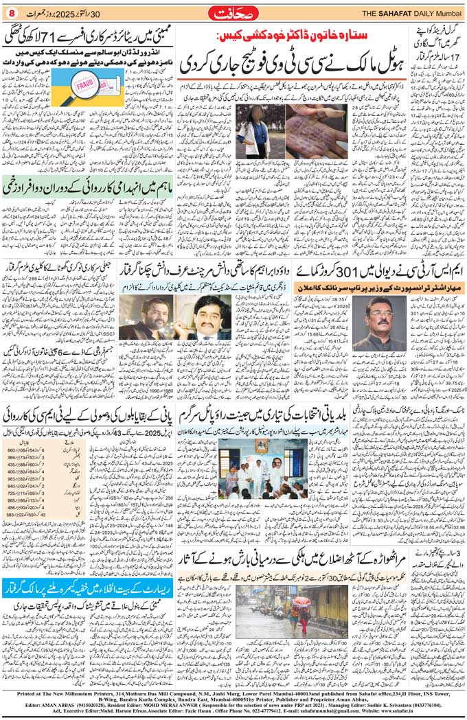 The Sahafat Mumbai, Urdu Newspaper India, Indian Newspapers, Urdu Akhbar, Urdu News Hindustan